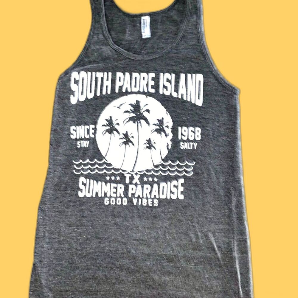 South Padre Island TX Gray Graphic Tank Top Small Stay Salty Good Vibes Summer